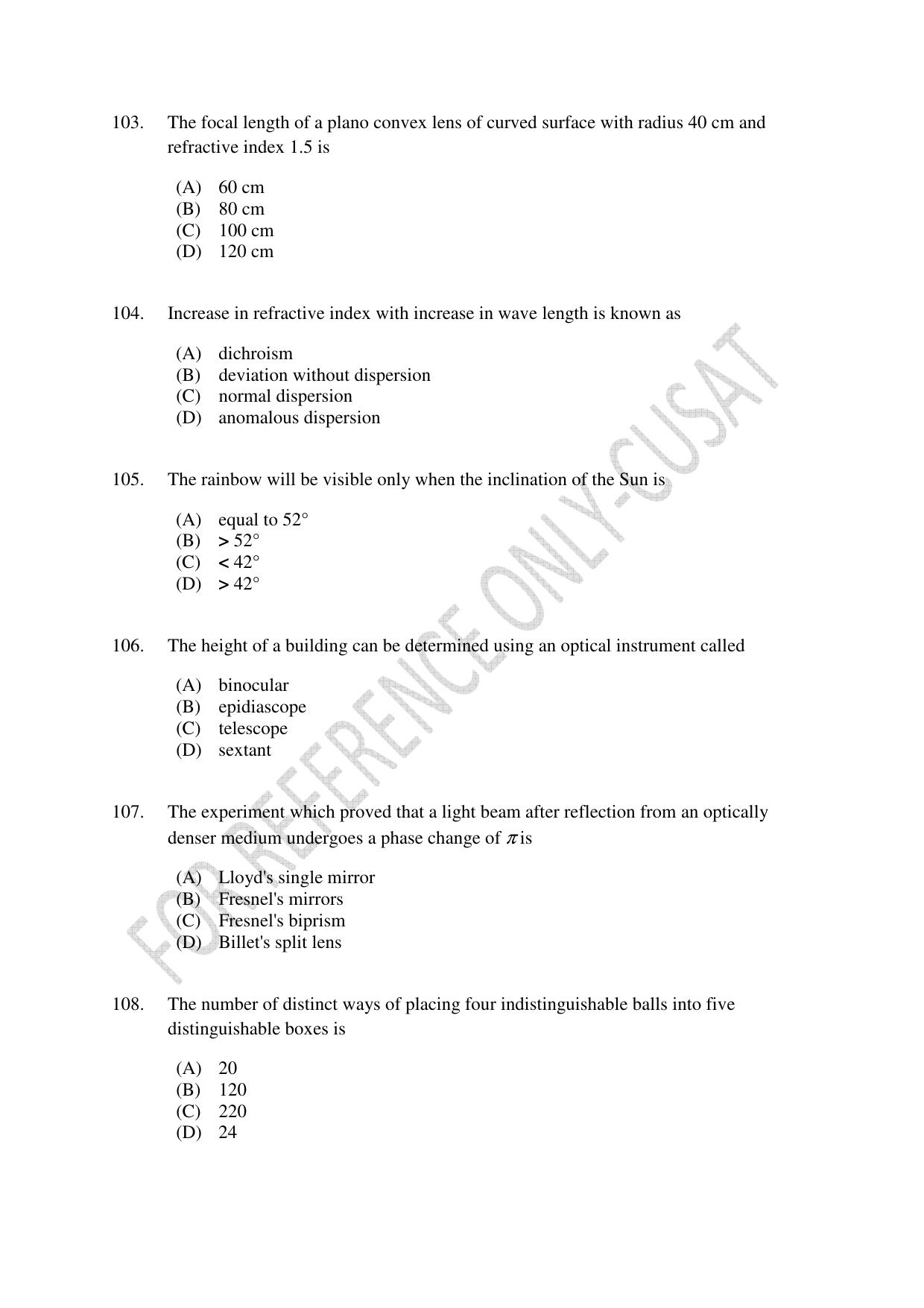 CUSAT CAT 2022 PHYSICS Question Paper - Page 21