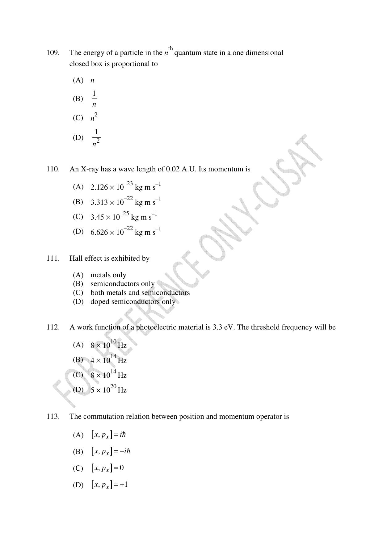 CUSAT CAT 2022 PHYSICS Question Paper - Page 22