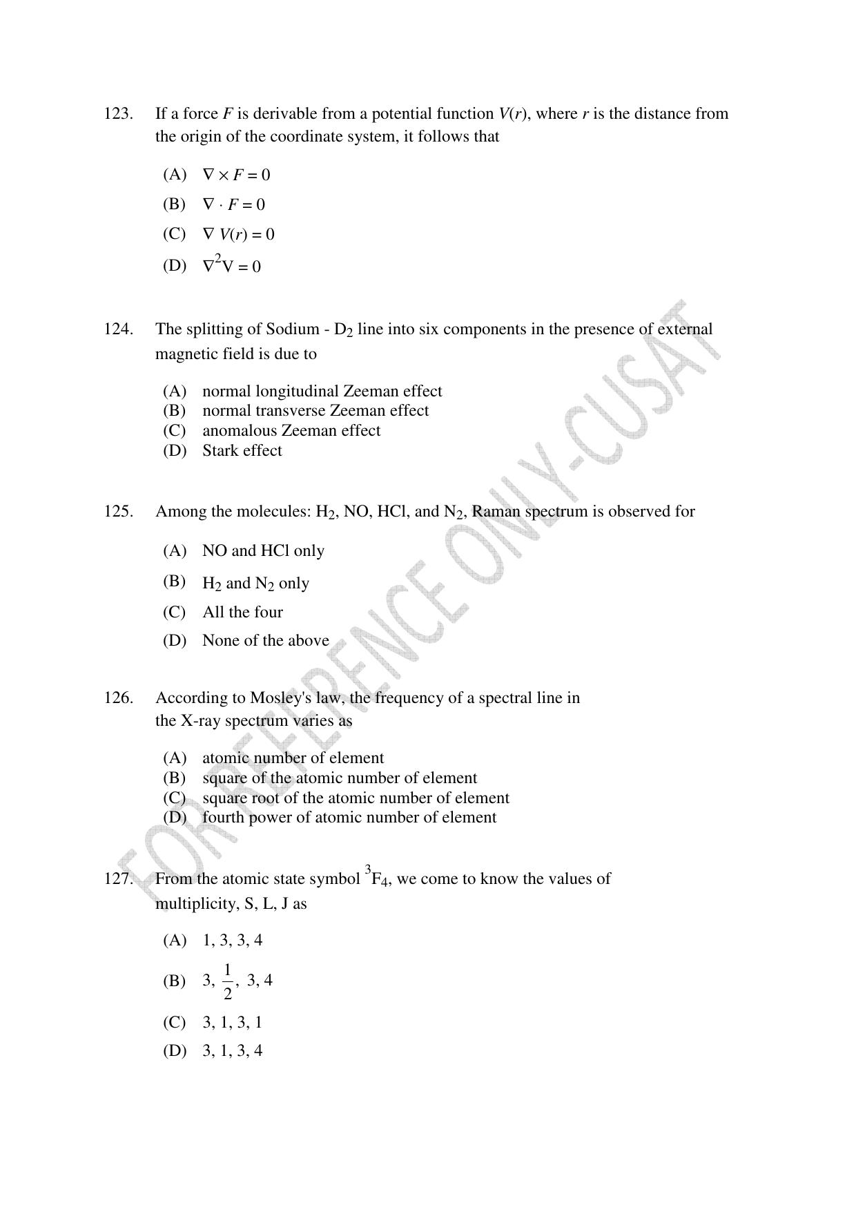 CUSAT CAT 2022 PHYSICS Question Paper - Page 25