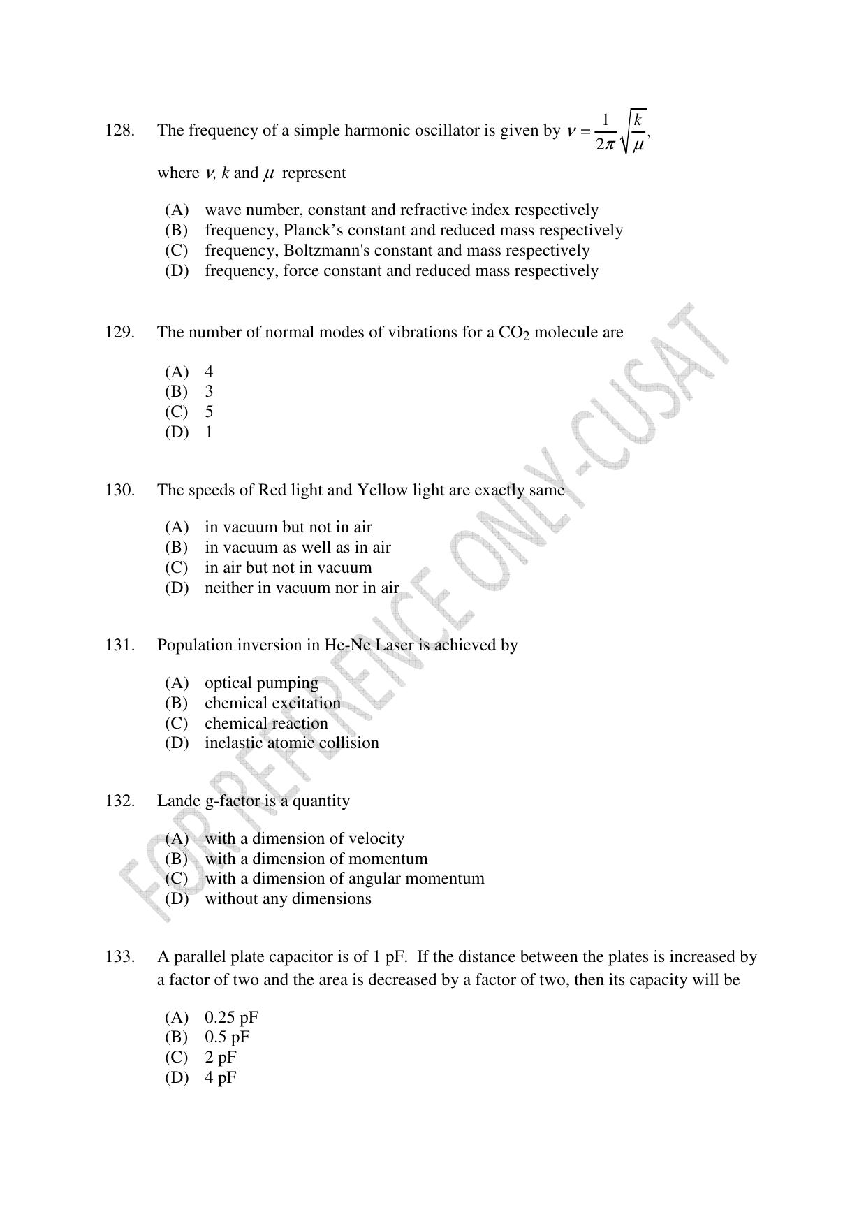 CUSAT CAT 2022 PHYSICS Question Paper - Page 26