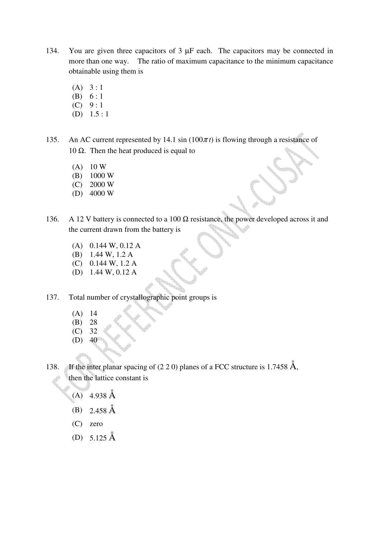 CUSAT CAT 2022 PHYSICS Question Paper - Page 27
