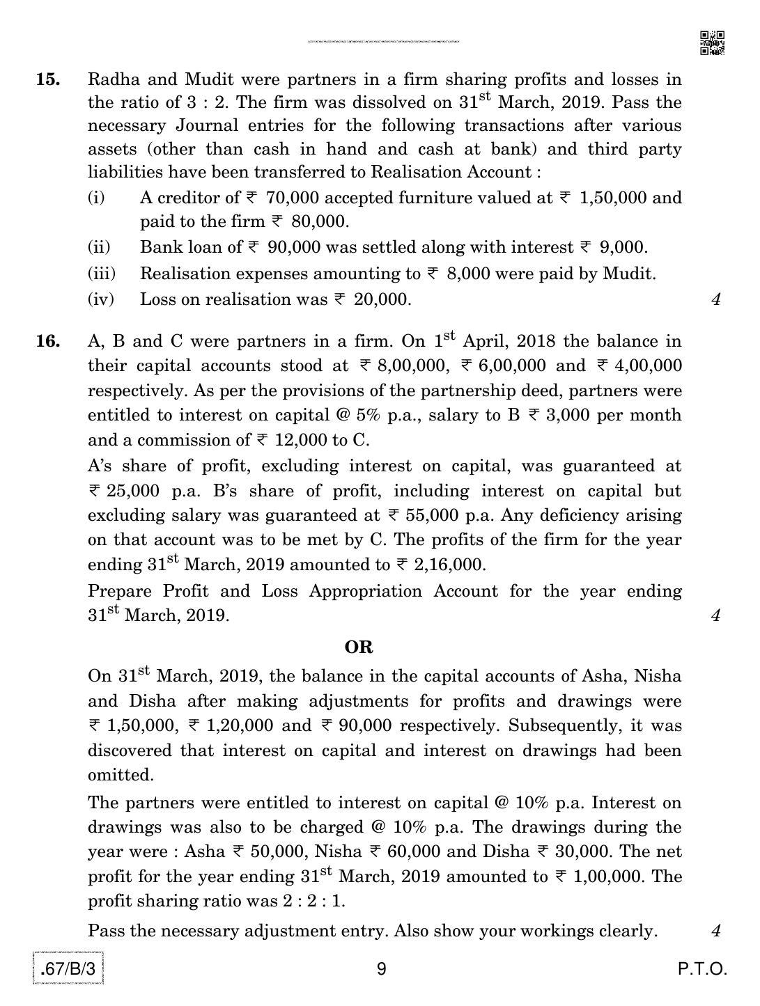 CBSE Class 12 67-C-3 - Accountancy 2020 Compartment Question Paper - Page 9