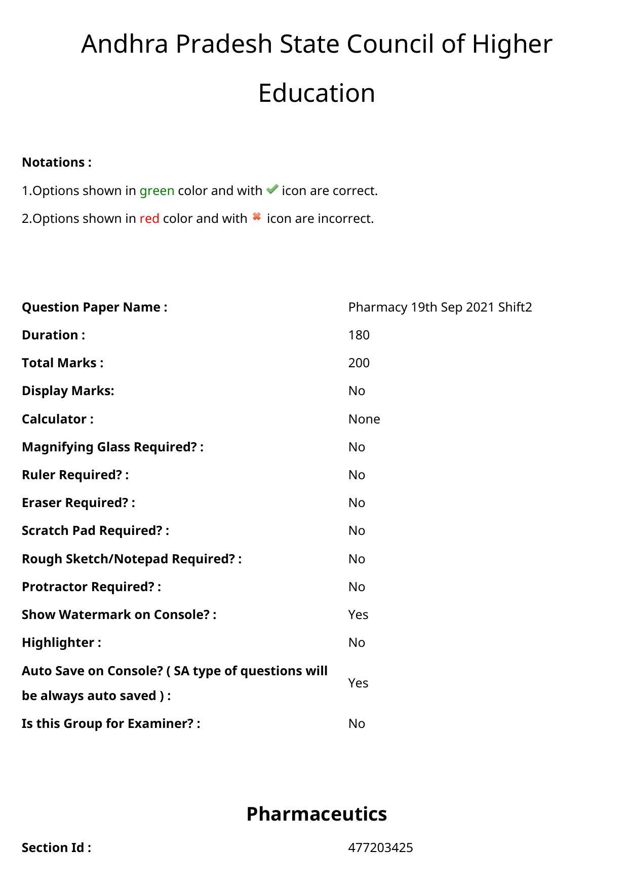 AP ECET 2021 - Pharmacy Question Paper With Preliminary Keys Shift2 - Page 1