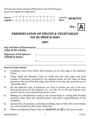 NIOS October 2022 Class 12 Preservation Of Fruits & Vegetables Question Paper