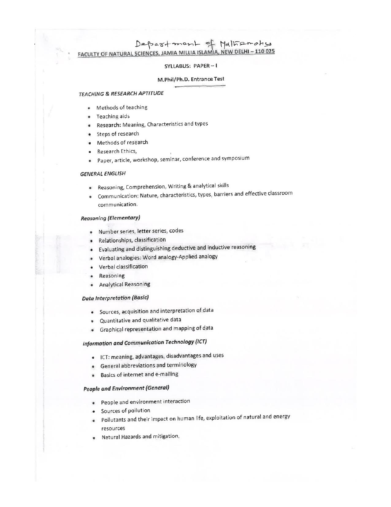 JMI Entrance Exam FACULTY OF NATURAL SCIENCES Syllabus - Page 35