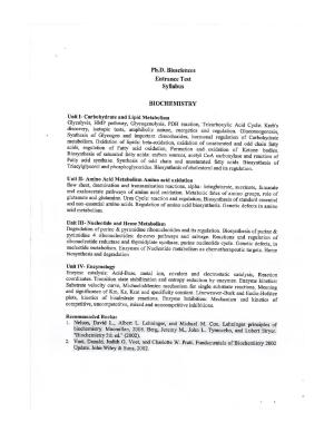 JMI Entrance Exam FACULTY OF NATURAL SCIENCES Syllabus
