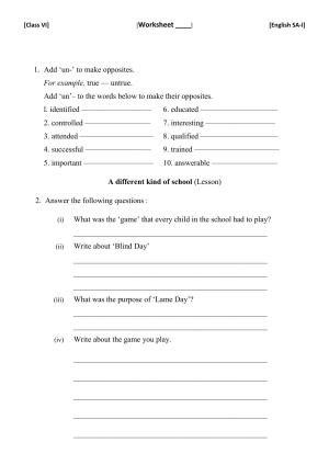 CBSE Worksheets for Class 6 English SA1 Practice Assignment 4