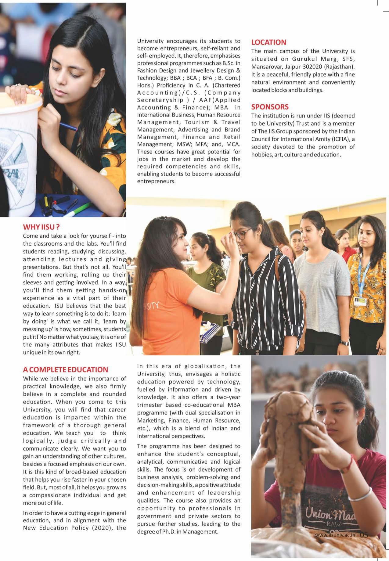 The IIS University, Jaipur Prospectus 2021-22 - Page 7