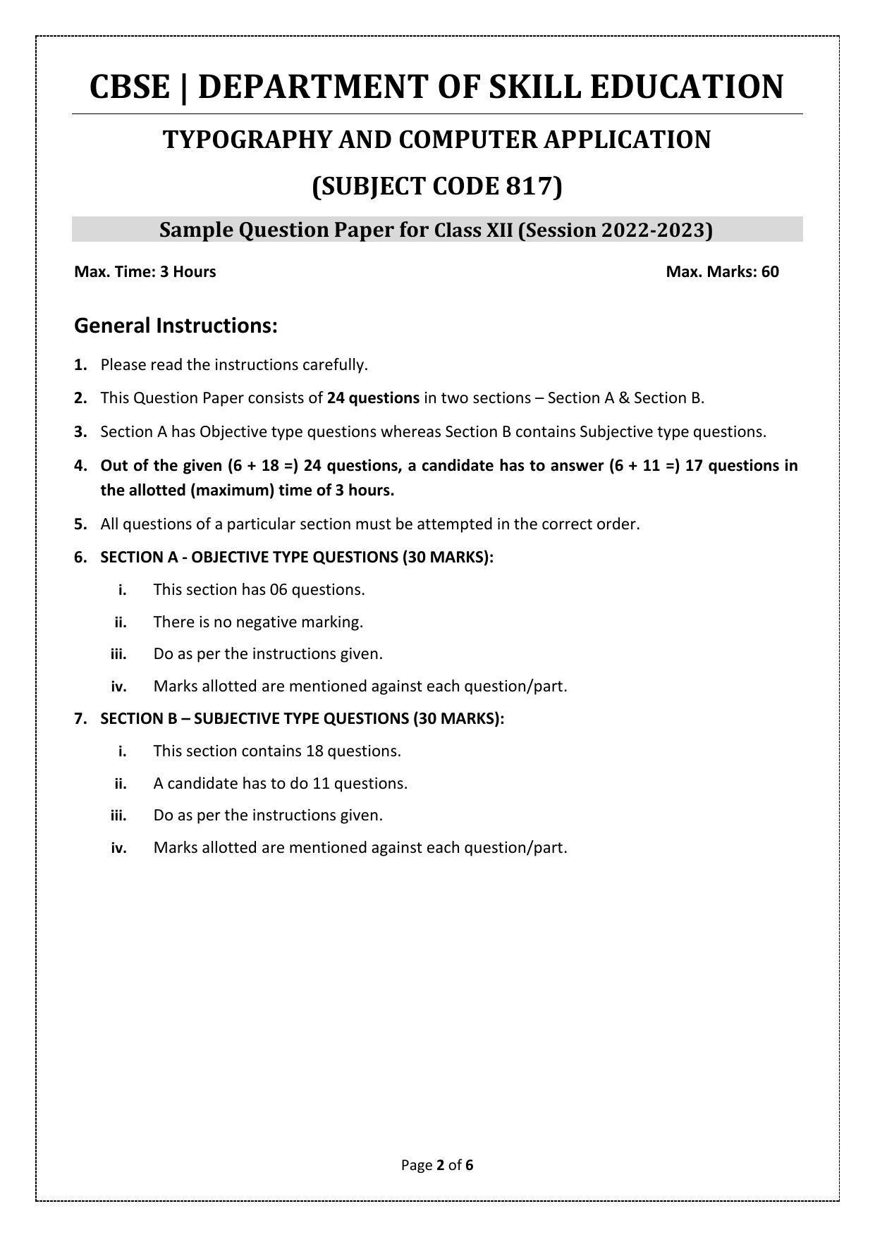 CBSE Class 12 Typography & Computer Application (Skill Education) Sample Papers 2023 - Page 2