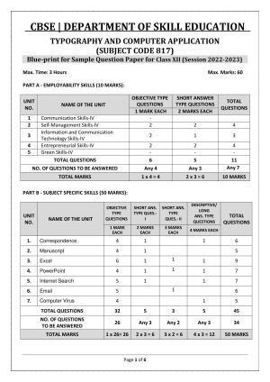 CBSE Class 12 Typography & Computer Application (Skill Education) Sample Papers 2023