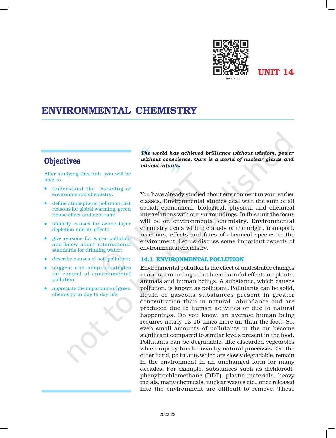 NCERT Book for Class 11 Chemistry Chapter 14 Environmental Chemistry - Page 1