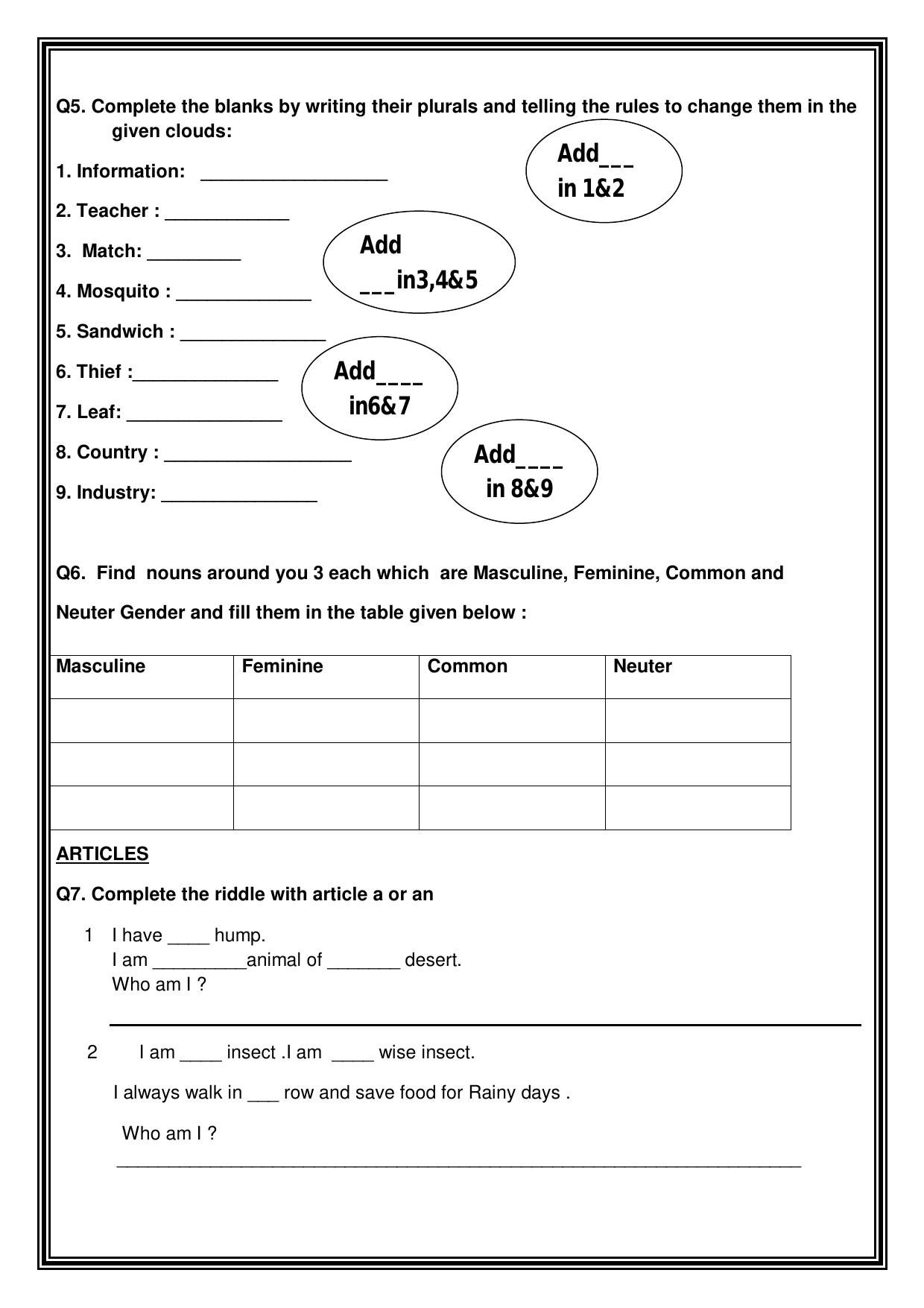 Worksheet for Class 3 English Grammer Assignment - Page 2