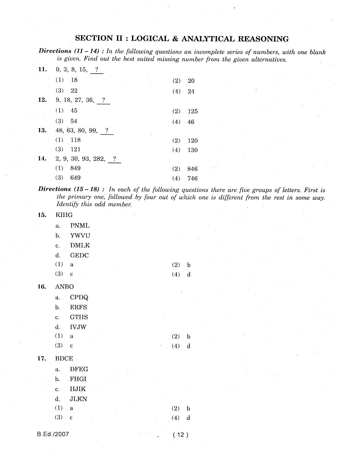 IGNOU B.Ed 2007 Question Paper - Page 12