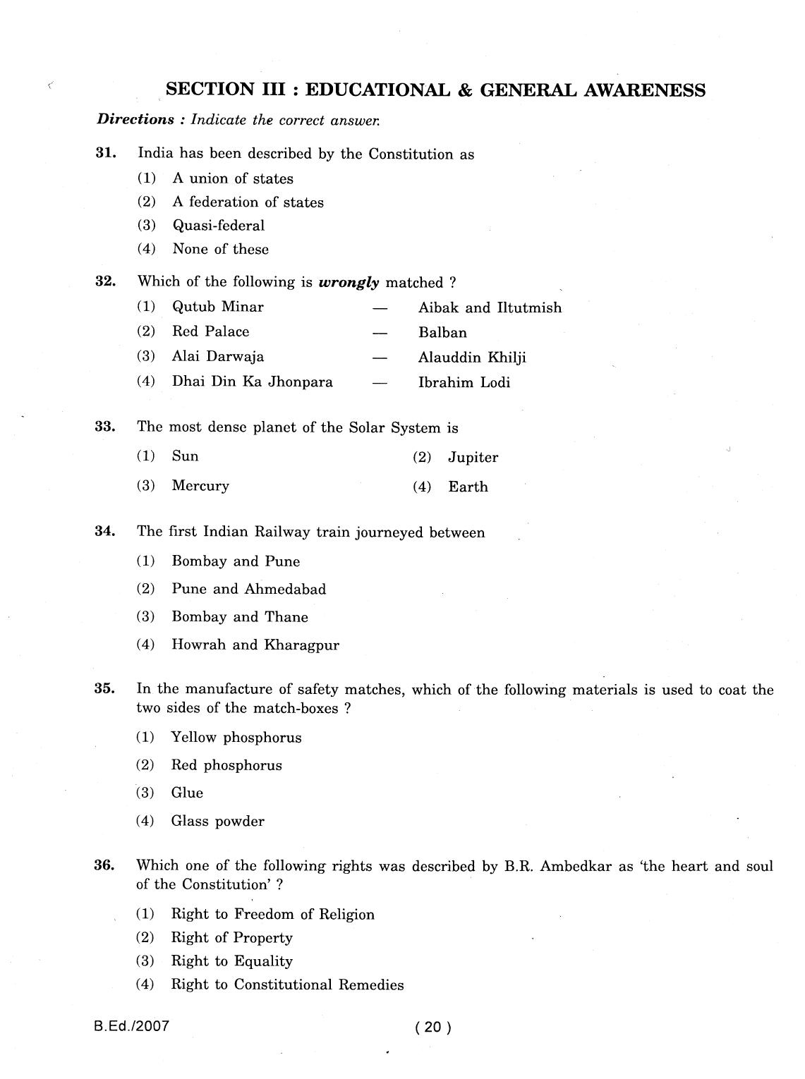 IGNOU B.Ed 2007 Question Paper - Page 20