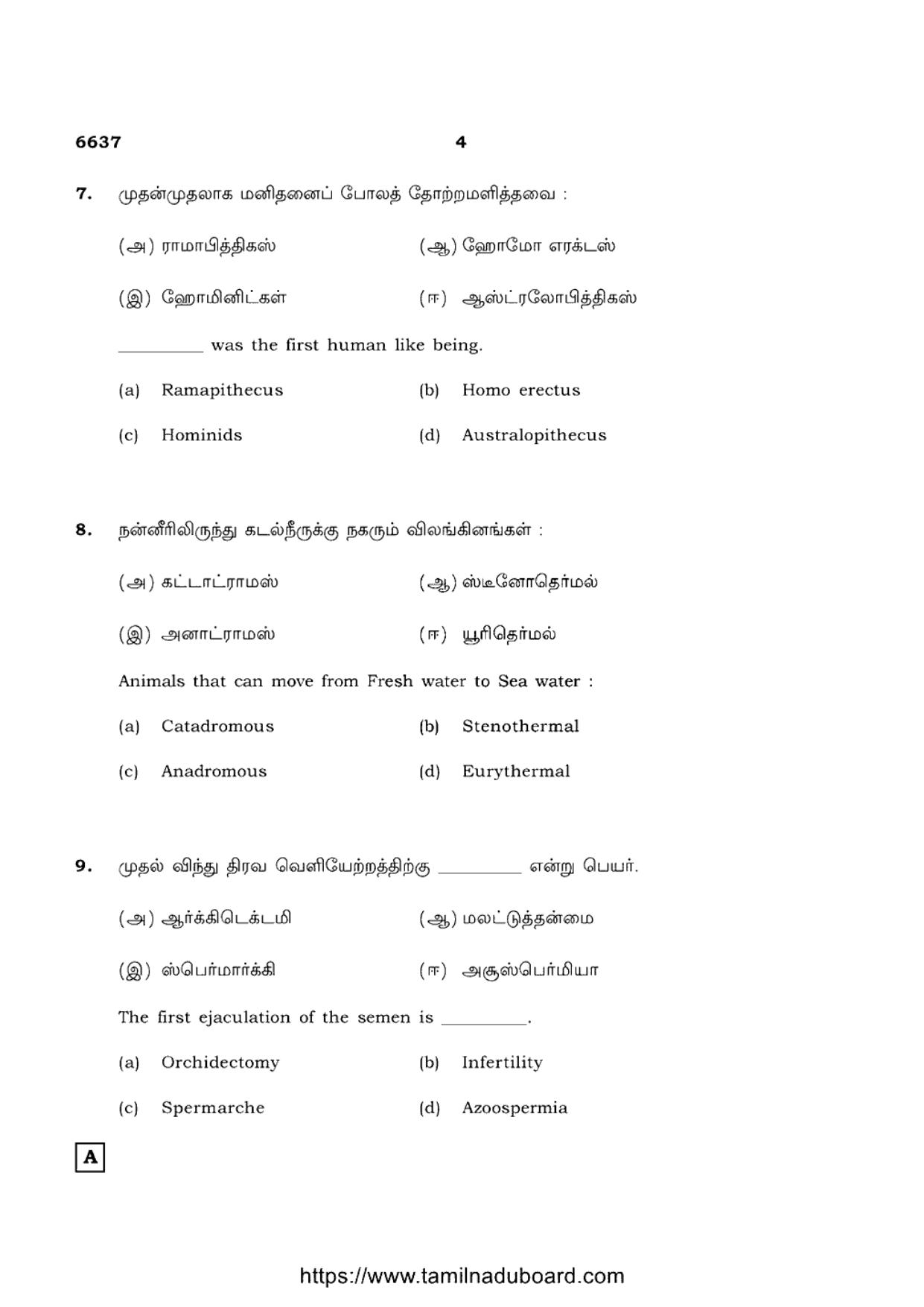 TN Class 12 Zoology 6637 Set A Question Papers Apr 2023 - Page 4