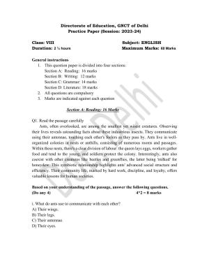 Edudel Class 8 English Practice Papers-1 (2023-24)
