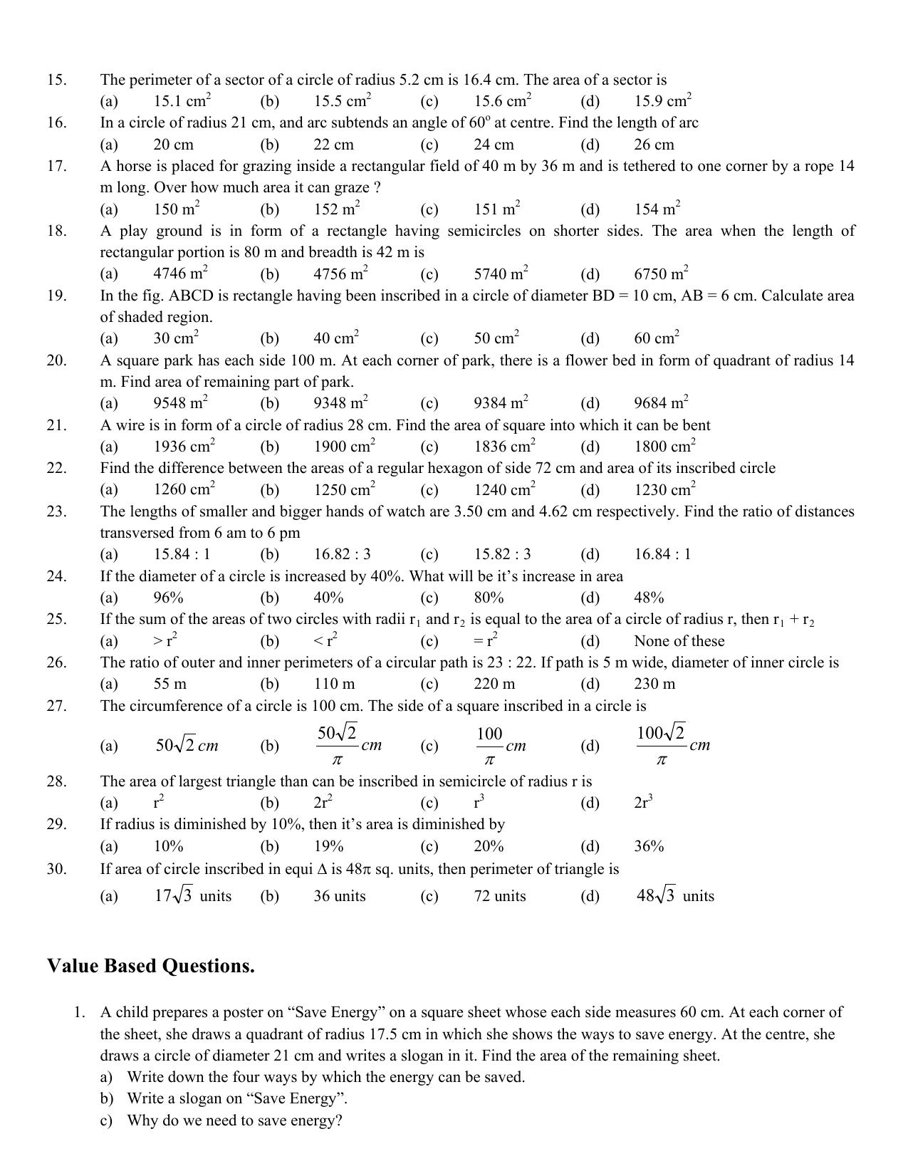 CBSE Worksheets for Class 10 Maths Areas related to Circles Assignment 5 - Page 2