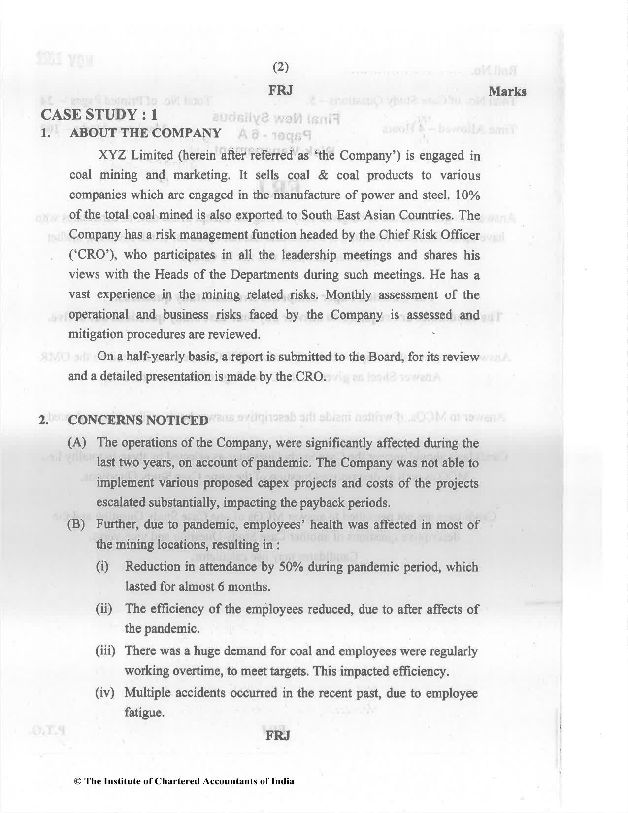 CA Final Nov 2022 Question Paper - Paper 6A – Risk Management - Page 2