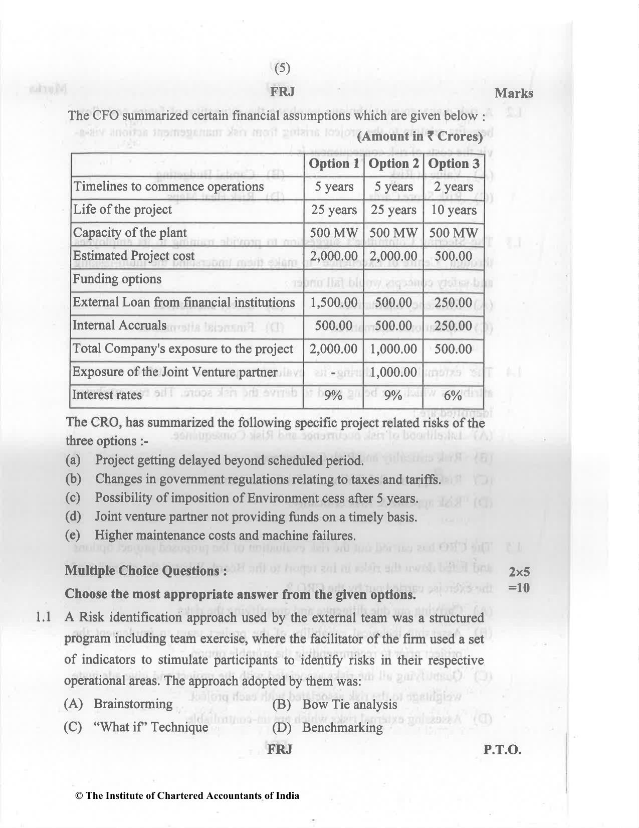 CA Final Nov 2022 Question Paper - Paper 6A – Risk Management - Page 5