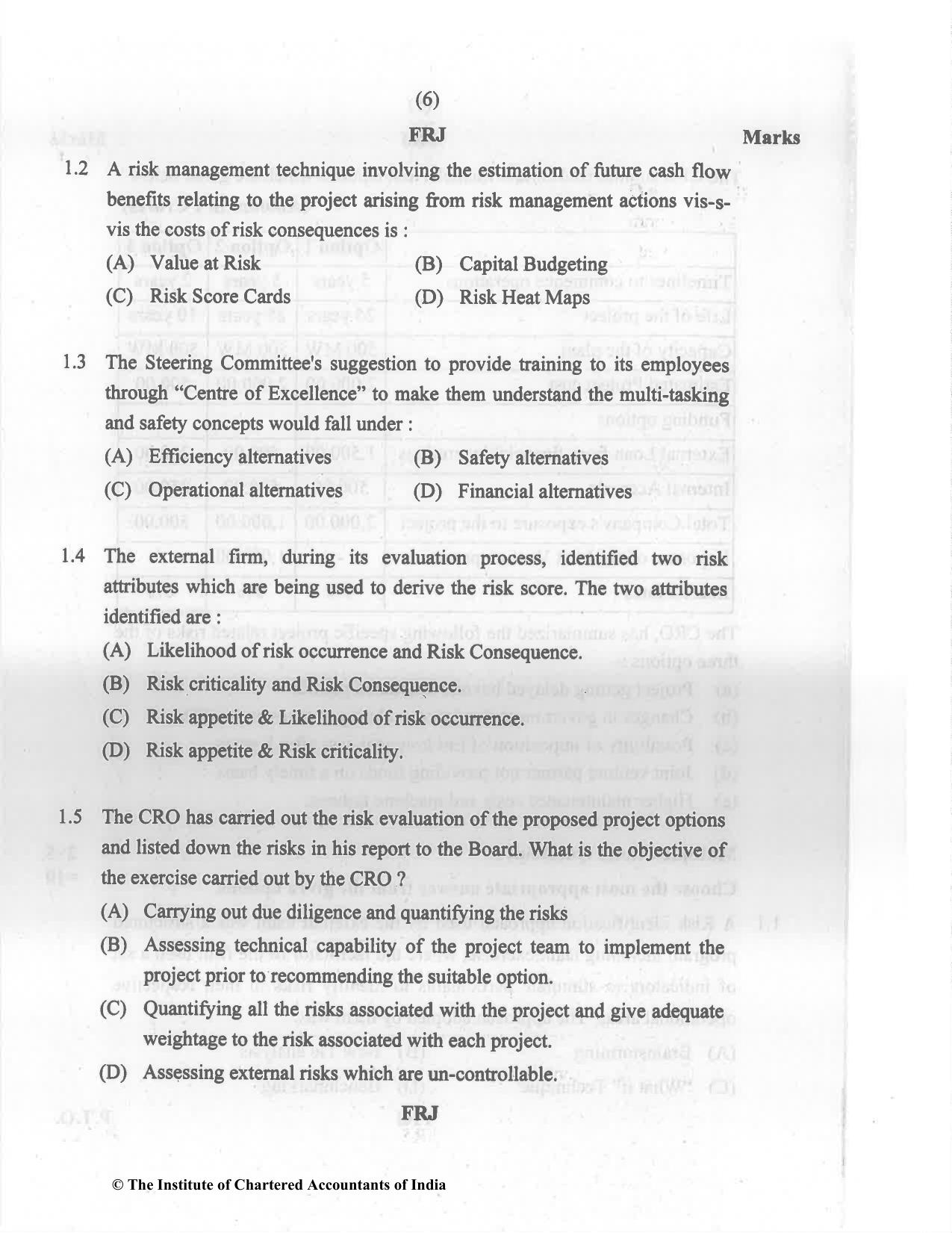 CA Final Nov 2022 Question Paper - Paper 6A – Risk Management - Page 6