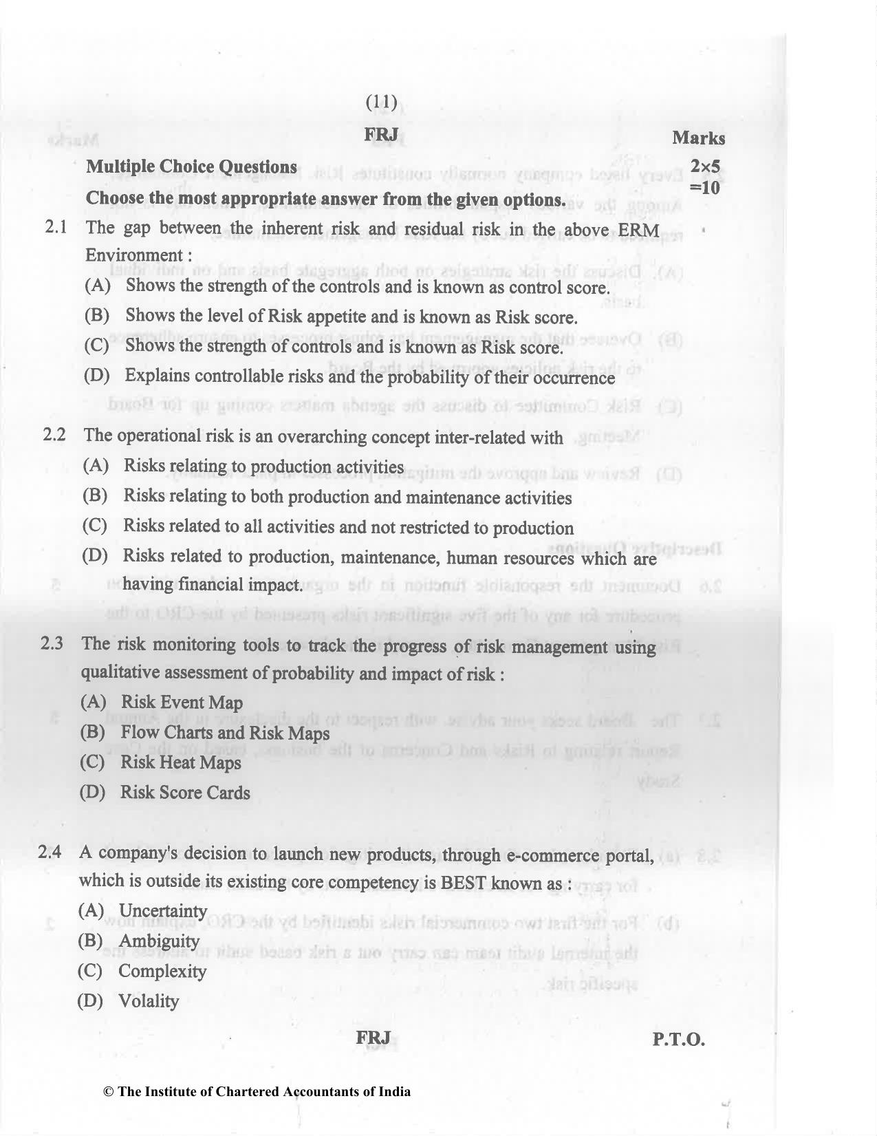 CA Final Nov 2022 Question Paper - Paper 6A – Risk Management - Page 11