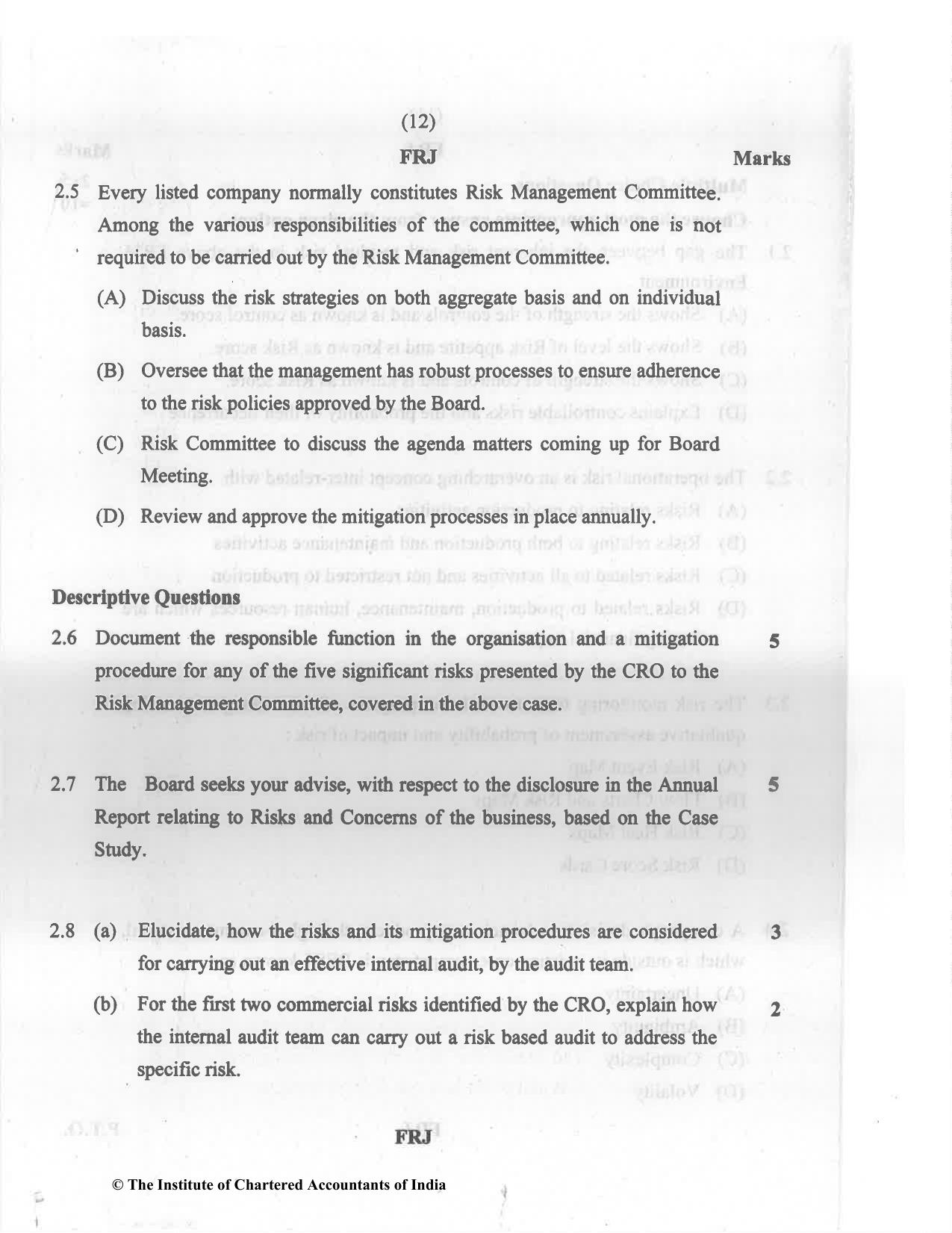 CA Final Nov 2022 Question Paper - Paper 6A – Risk Management - Page 12