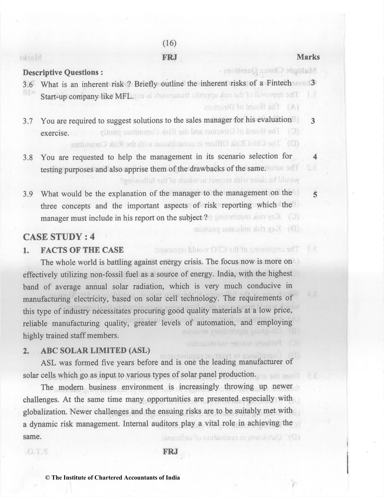 CA Final Nov 2022 Question Paper - Paper 6A – Risk Management - Page 16
