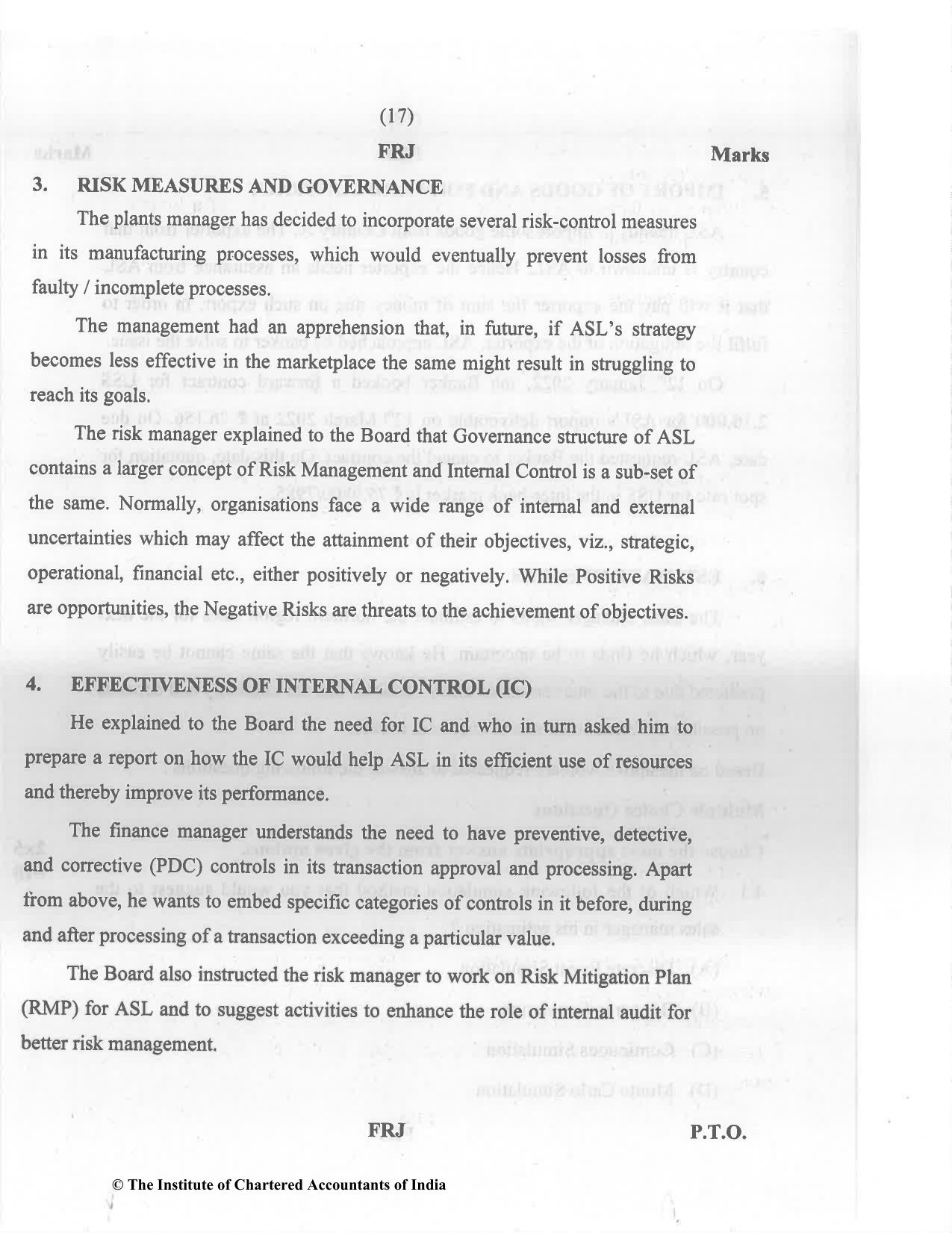 CA Final Nov 2022 Question Paper - Paper 6A – Risk Management - Page 17