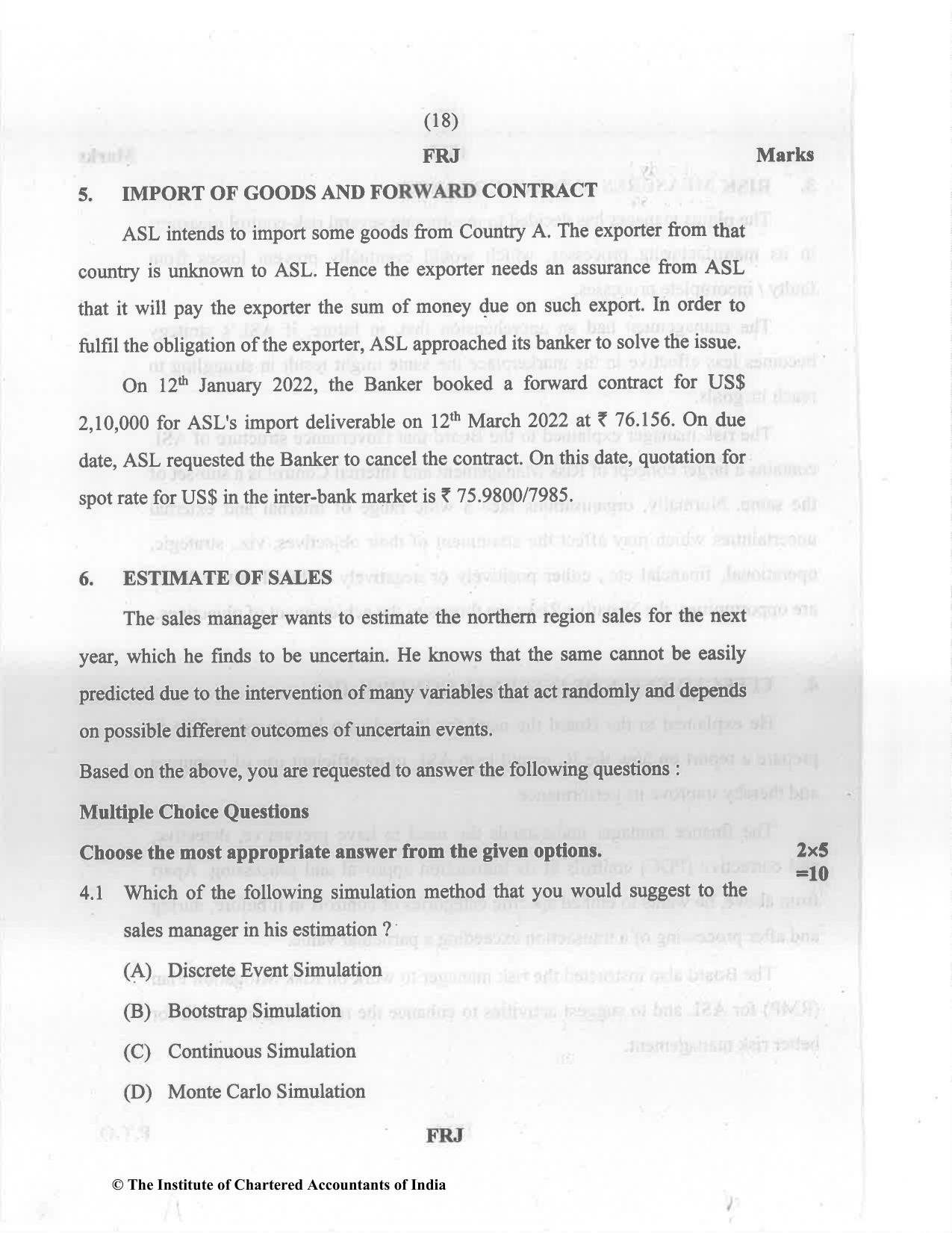 CA Final Nov 2022 Question Paper - Paper 6A – Risk Management - Page 18