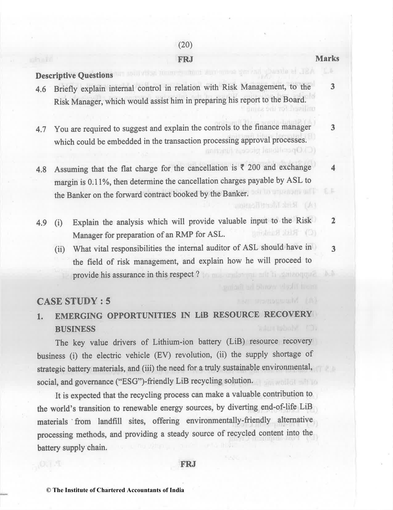 CA Final Nov 2022 Question Paper - Paper 6A – Risk Management - Page 20