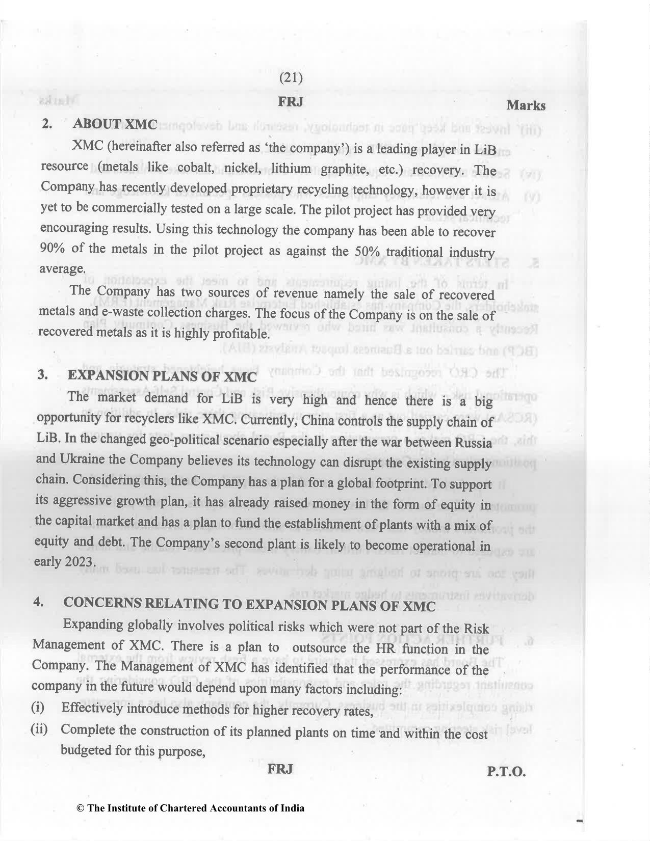 CA Final Nov 2022 Question Paper - Paper 6A – Risk Management - Page 21