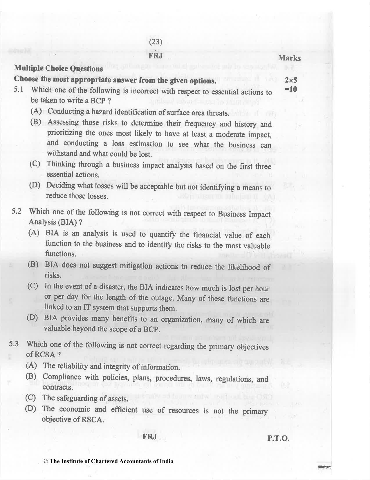 CA Final Nov 2022 Question Paper - Paper 6A – Risk Management - Page 23