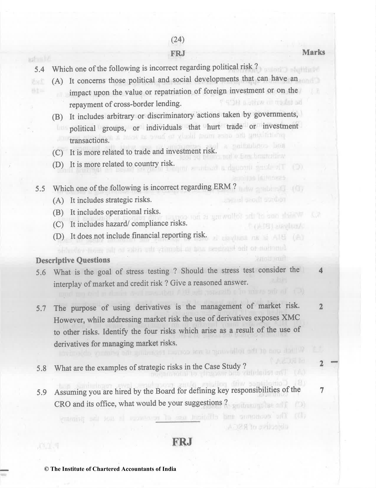 CA Final Nov 2022 Question Paper - Paper 6A – Risk Management - Page 24