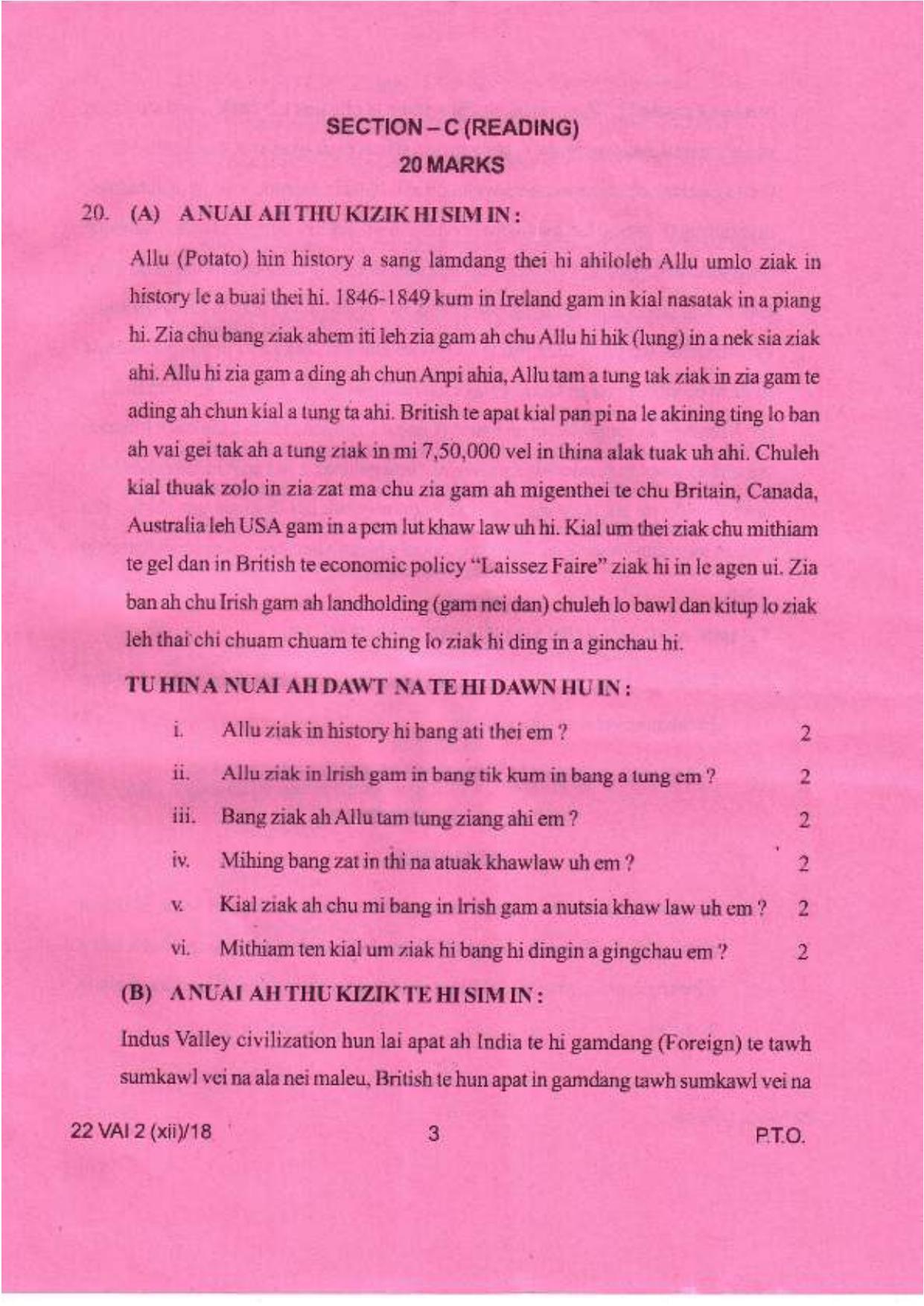 COHSEM Class 12	Vaiphei (M.I.L.) 2018 Question Papers - Page 3