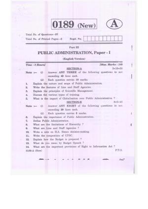 TS Intermediate 1st Year Public Administration Model Question Papers 2023