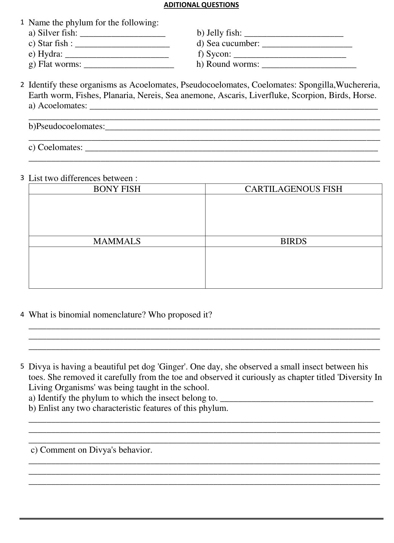 CBSE Worksheets for Class 9 Science Diversity in Living Organisms Animals Assignment - Page 2