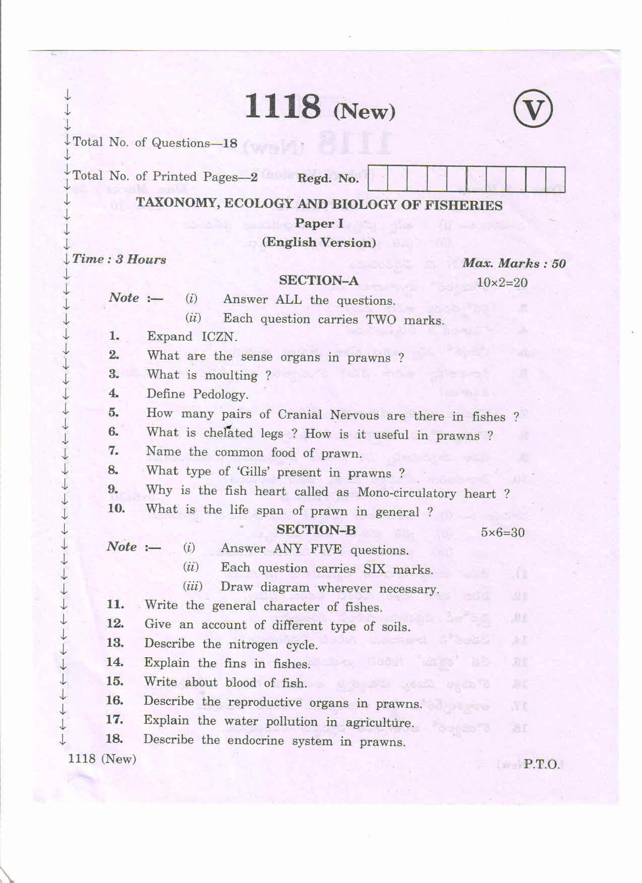 AP Inter 1st Year Taxonomy Ecology Biology of Fishes-I March-2020-Vocational Question Paper - Page 1