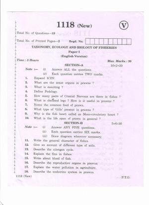 AP Inter 1st Year Taxonomy Ecology Biology of Fishes-I March-2020-Vocational Question Paper