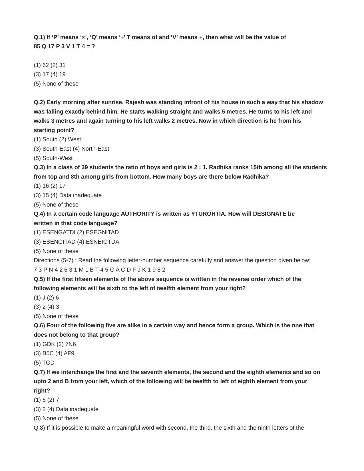 Punjab B.Ed Question Papers for Mental Ability - Page 1