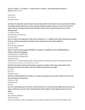 Punjab B.Ed Question Papers for Mental Ability