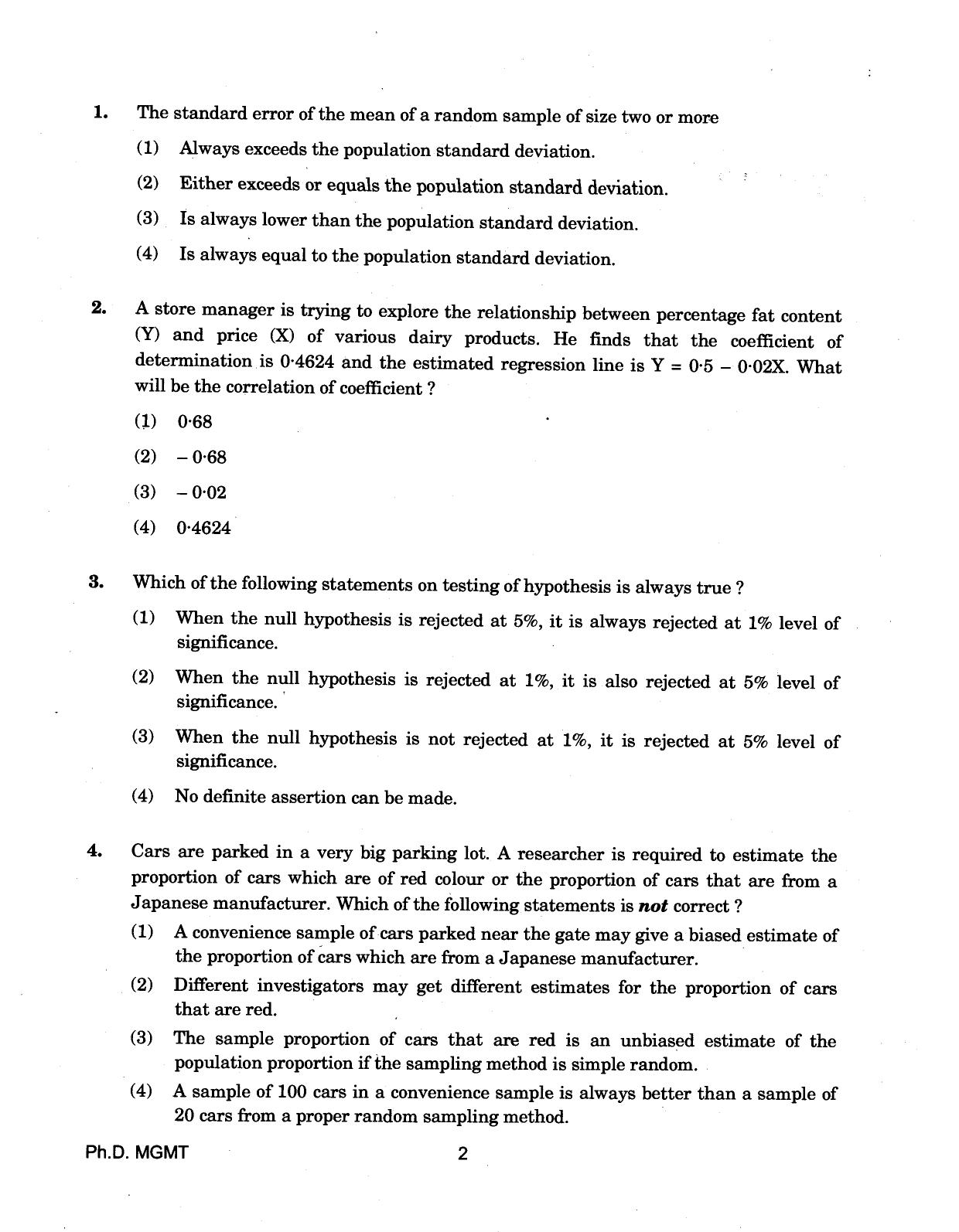 IGNOU PhD Entrance Test Ph.D (Management) 2018 Question Paper - Page 2
