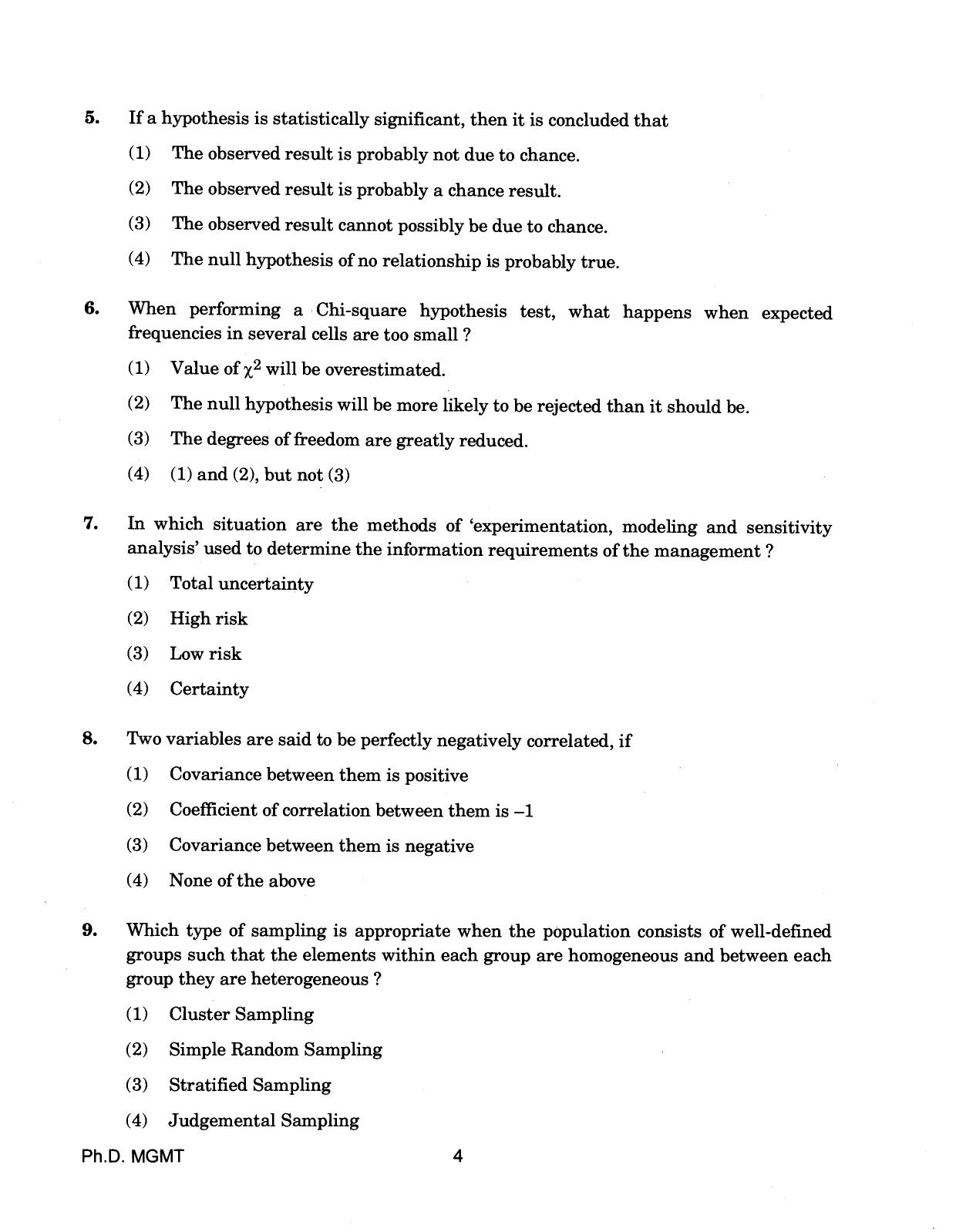 IGNOU PhD Entrance Test Ph.D (Management) 2018 Question Paper - Page 4