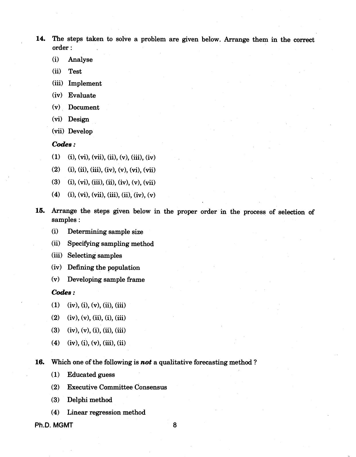 IGNOU PhD Entrance Test Ph.D (Management) 2018 Question Paper - Page 8