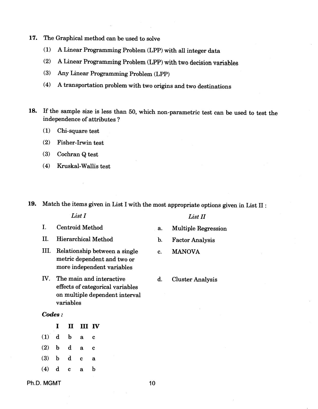 IGNOU PhD Entrance Test Ph.D (Management) 2018 Question Paper - Page 10
