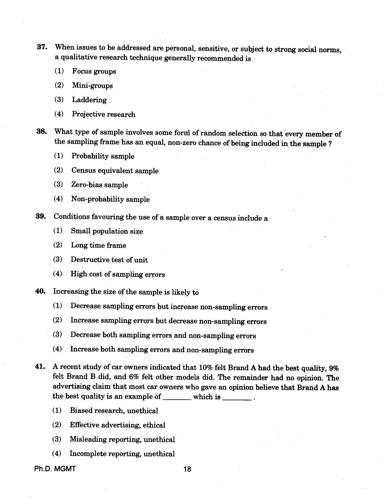IGNOU PhD Entrance Test Ph.D (Management) 2018 Question Paper - Page 18
