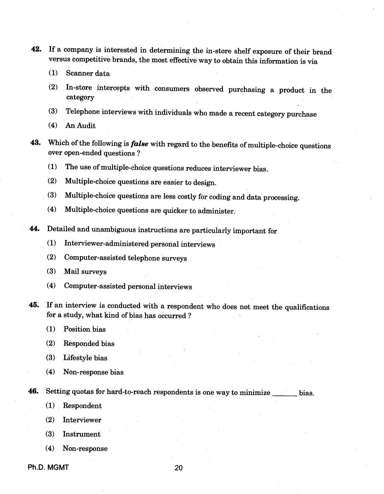 IGNOU PhD Entrance Test Ph.D (Management) 2018 Question Paper - Page 20