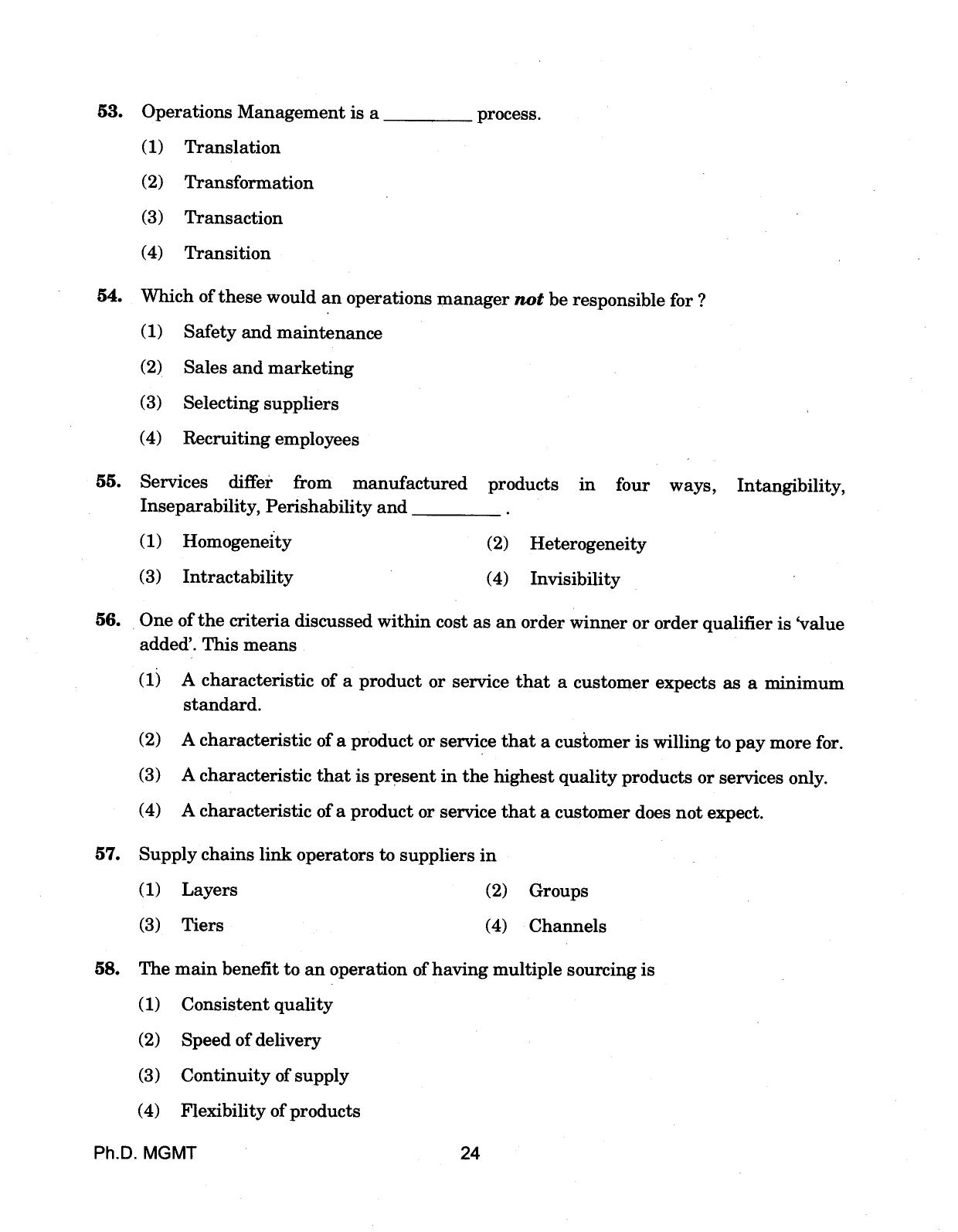 IGNOU PhD Entrance Test Ph.D (Management) 2018 Question Paper - Page 24