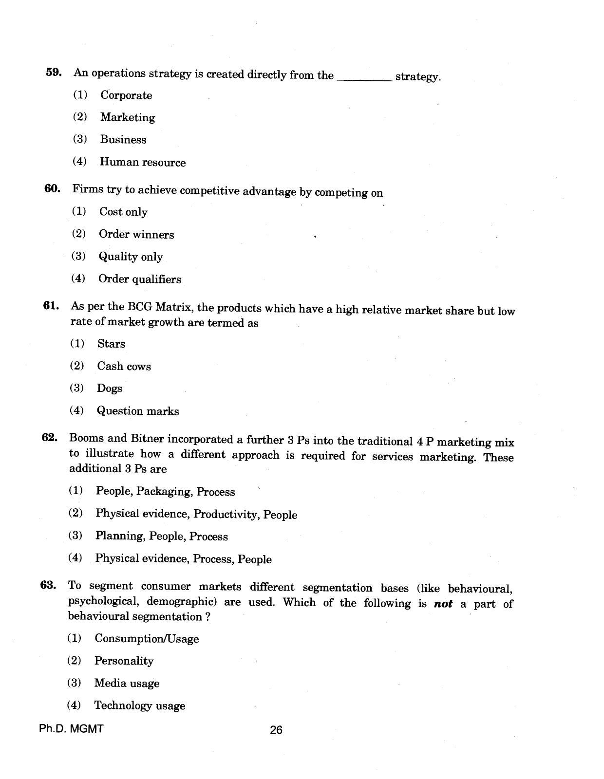 IGNOU PhD Entrance Test Ph.D (Management) 2018 Question Paper - Page 26