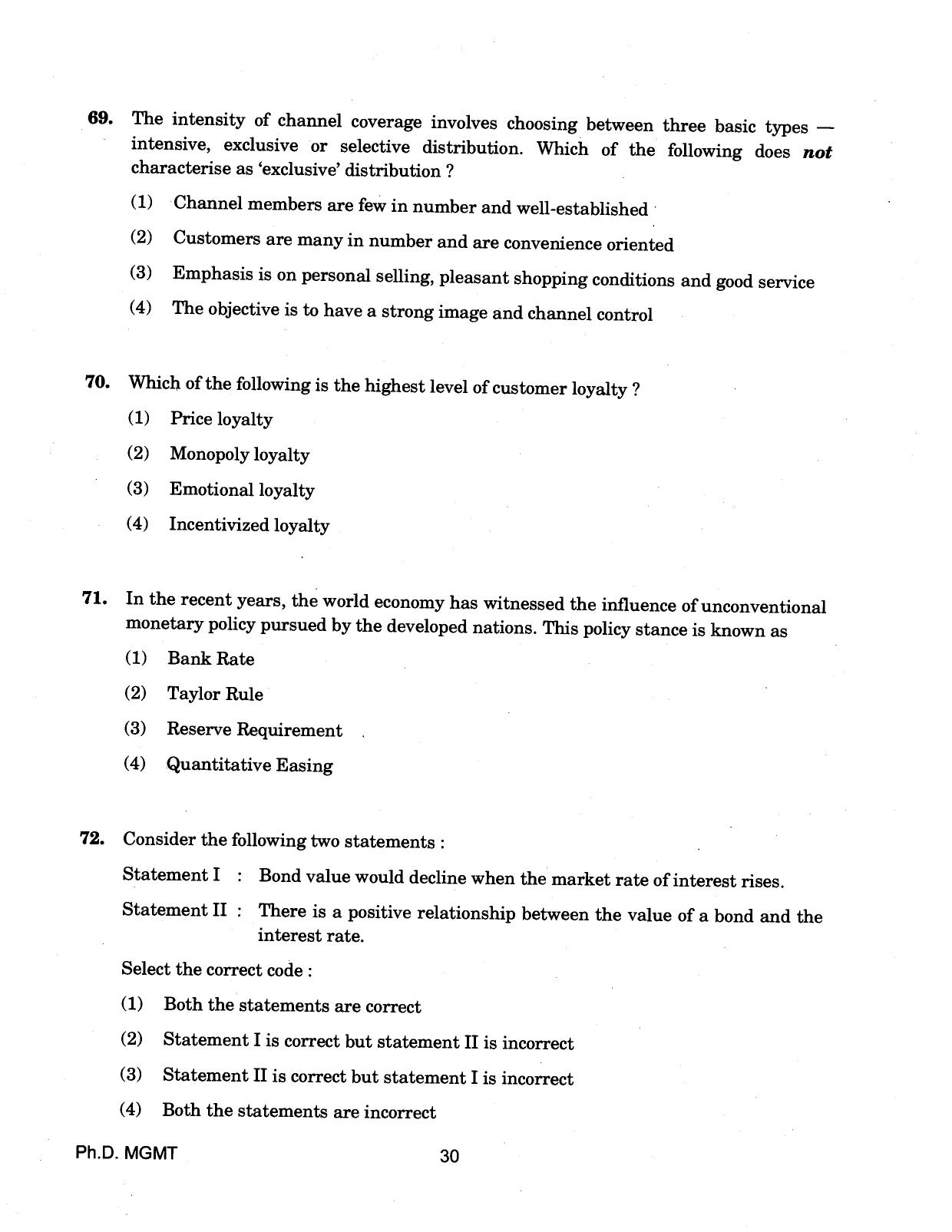 IGNOU PhD Entrance Test Ph.D (Management) 2018 Question Paper - Page 30