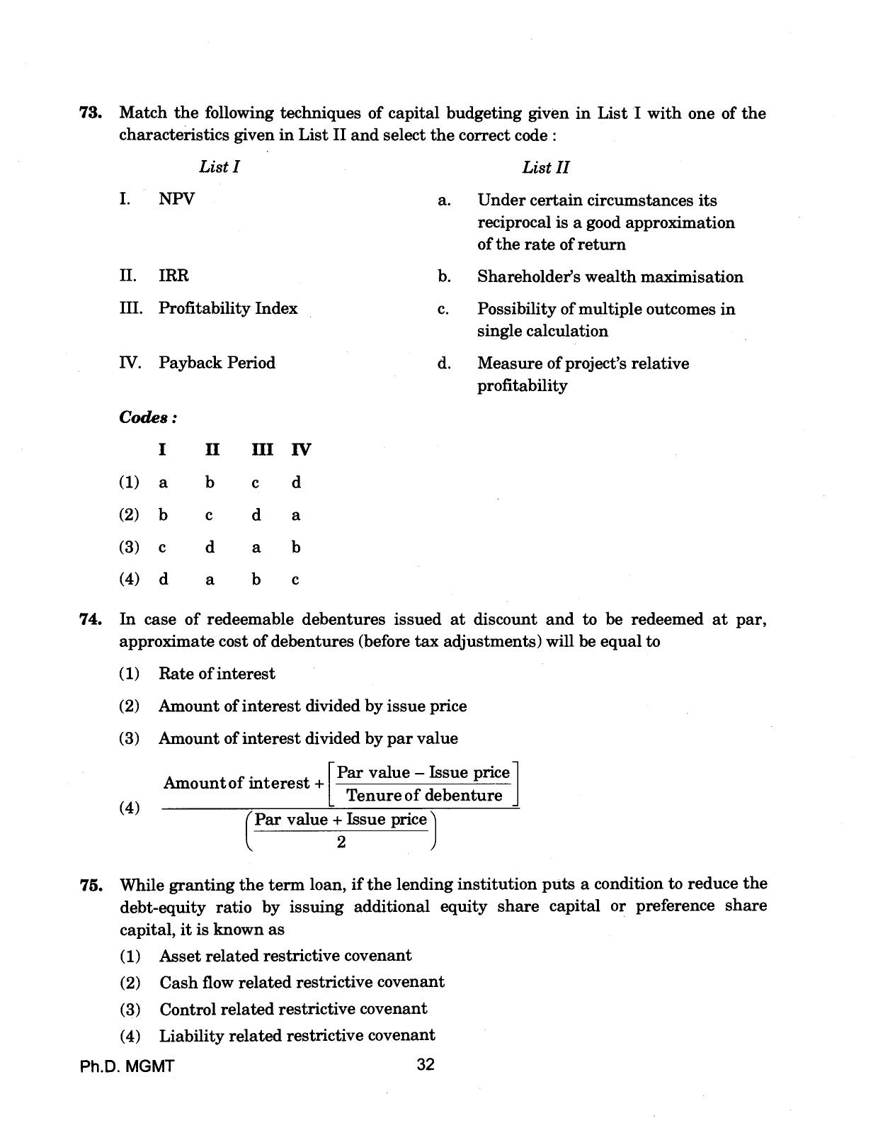 IGNOU PhD Entrance Test Ph.D (Management) 2018 Question Paper - Page 32